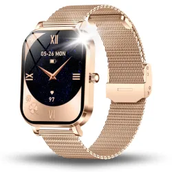 Smartwatch Damski Zegarek Angelo AK90 złoty Powiadomienia Rozmowy Menu PL 4 Paski